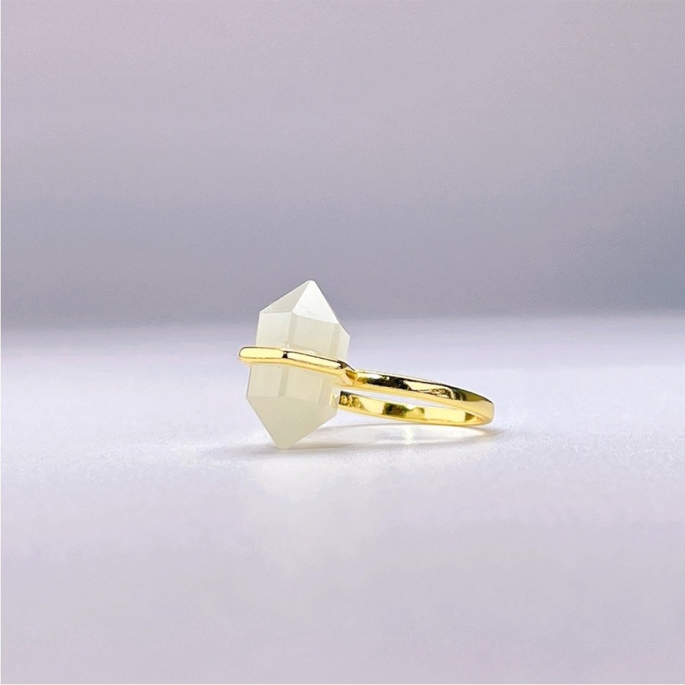 Gold Plated Milky Quartz Obelisk Wand Double Point Ring S925 Sterling Silver